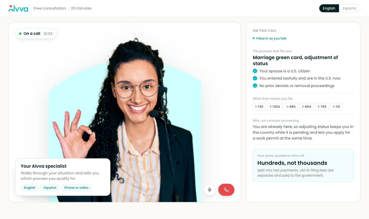 The Alvva consultation booking screen, listing what the free consultation covers.