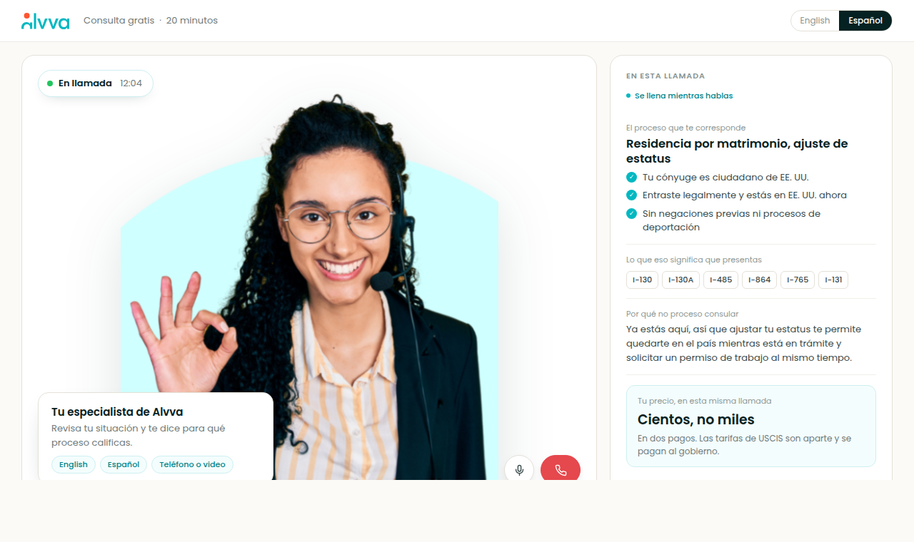 La pantalla de Alvva para agendar la consulta, con lo que incluye la consulta gratis.