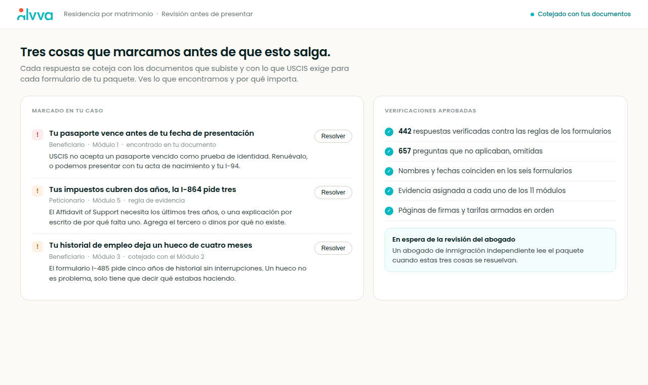 La revisión previa al envío de Alvva, con lo que se marcó en el caso y por qué importa, junto a las verificaciones que pasaron.